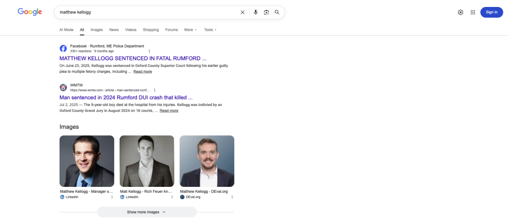 Above-the-fold view of Google search results — current state
