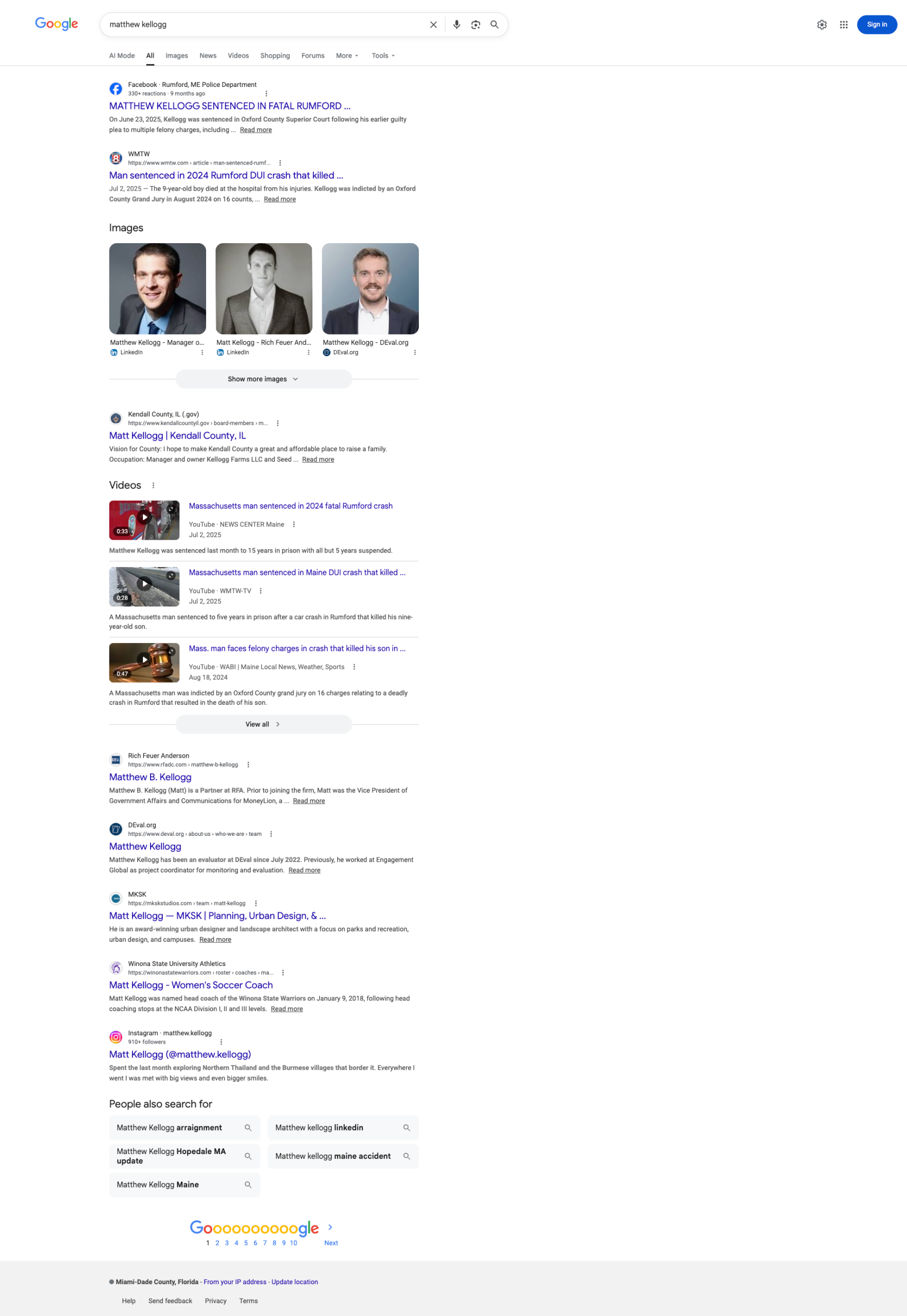 Full-page Google search results for Matthew Kellogg — current state